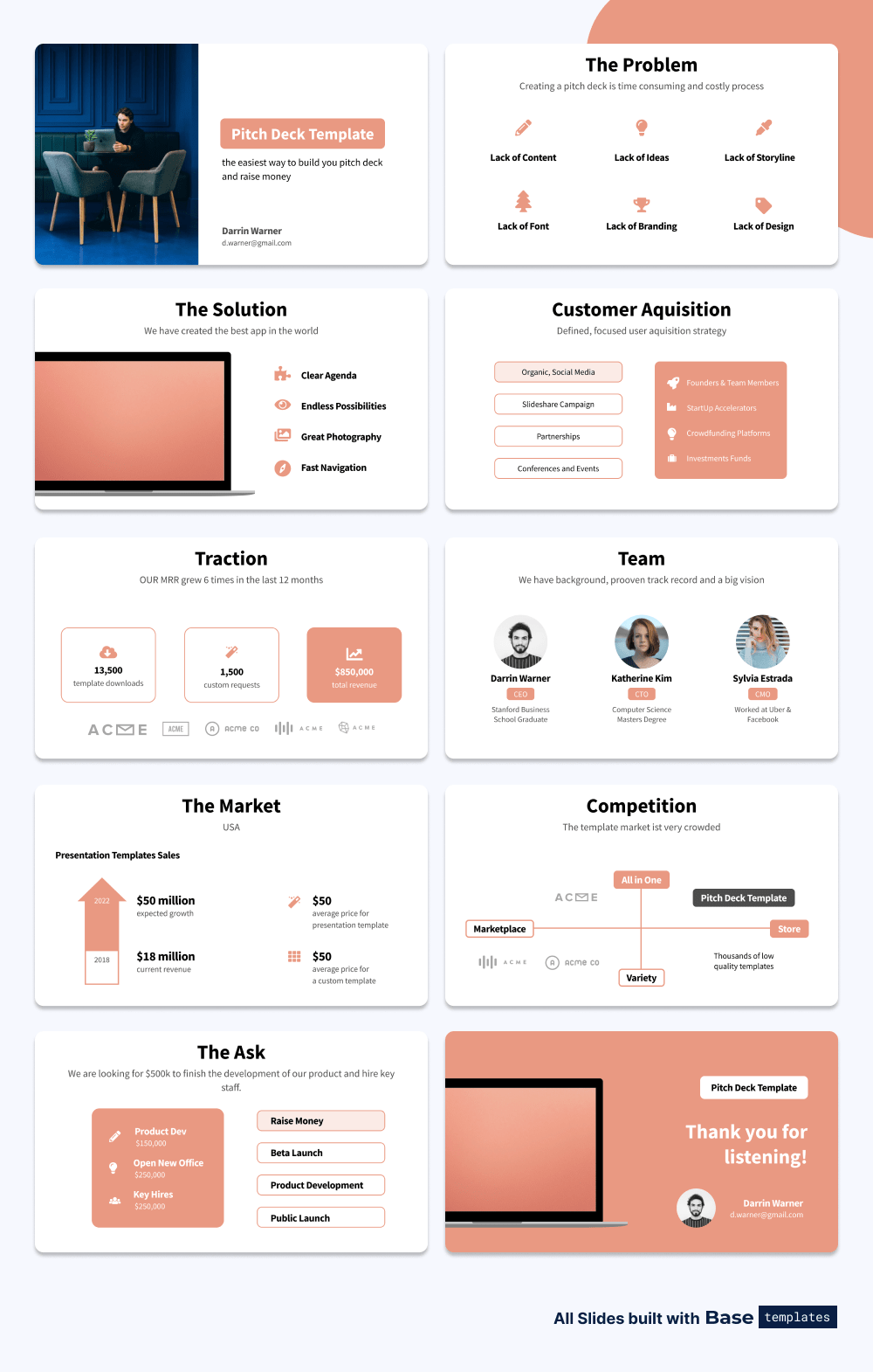 Set of Marketplace Pitch Deck Slides