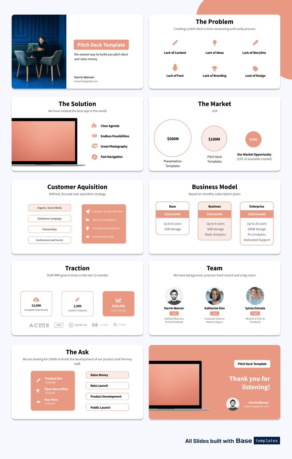 Set of Social Network Pitch Deck Slides